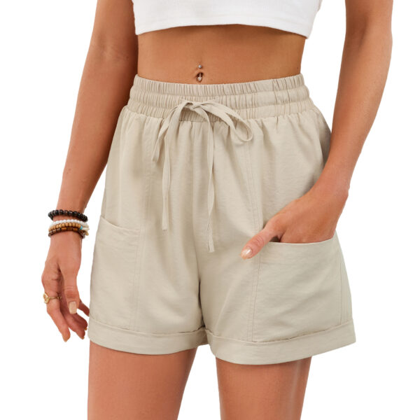Women's Solid-Color Pocketed Drawstring Elastic-Waist Loose-Fit Shorts