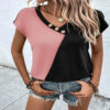 Women's Fashionable Color-Blocked Casual Short Sleeve Top