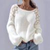 Women's Casual Crochet Long Sleeve Pullover Sweater