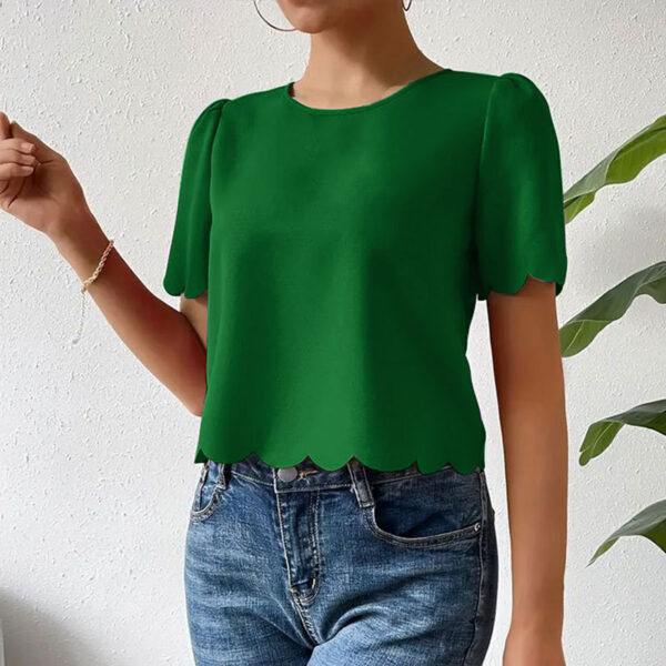 Women's Trendy Solid Color Casual Scalloped Crop-Top
