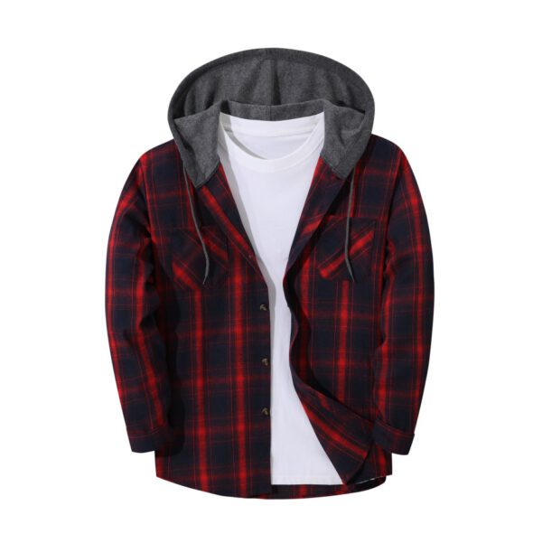 Men's Trendy Buttoned Checkered Trucker Hooded Jacket