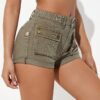 d8e7b919-f643-4281-a8a0-a56ee846a767 Women's Casual Corduroy Solid Color Cargo Denim Shorts