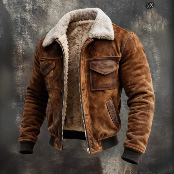 Men's Retro Versatile Multi-Pocket Fleece-Lined Outdoor Jacket