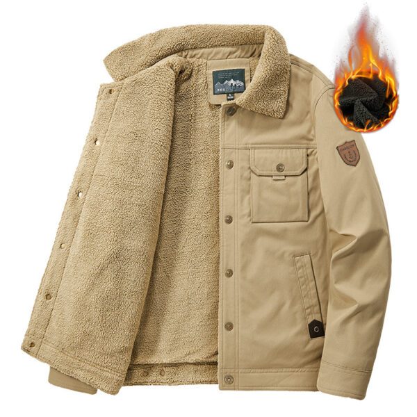 Men's Trendy Casual Cotton Fleece-Lined Lambswool Jacket