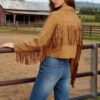 Women's Solid Color Tassel Edge Decoration Short Casual Jacket