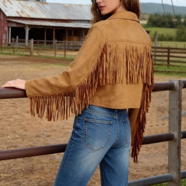 Women's Solid Color Tassel Edge Decoration Short Casual Jacket