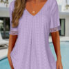 Women's Solid-Color V-Neck Loose-Fit Short-Sleeve Pleated Top