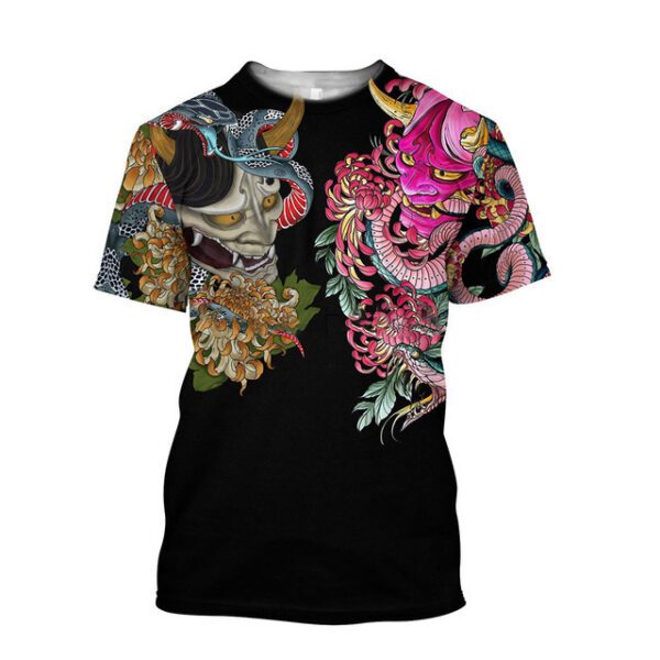 Men's Casual 3D Printed Samurai Loose Round Neck T-shirt