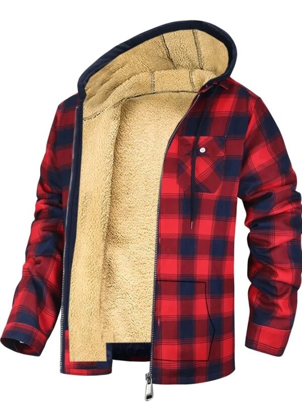 Men's Thick Cotton Checkered Trucker Loose Fit Hooded Zip Jacket