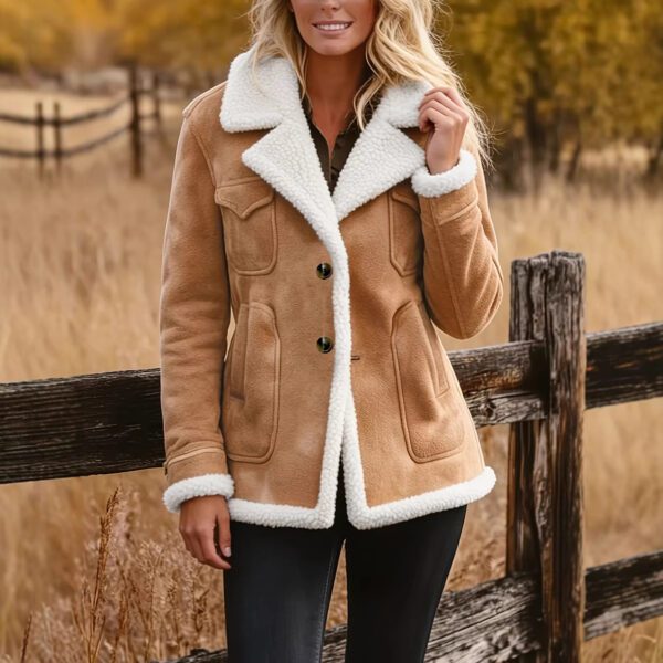 Women's Fashionable Retro Pocket Lapel Button Fur Coat