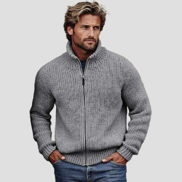 Men's Fashionable Cardigan Long-Sleeve Zip-Up Sweater