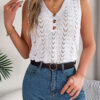 Women's Buttoned V-Neck Hollow Out Sleeveless Knit Vacation Top