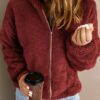 Women's Casual Hooded Long Sleeve Zip Plush Jacket