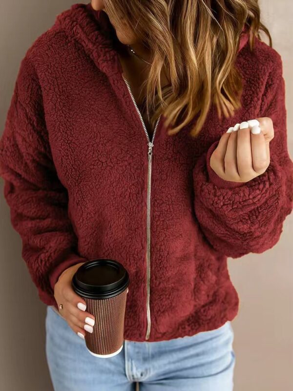 Women's Casual Hooded Long Sleeve Zip Plush Jacket
