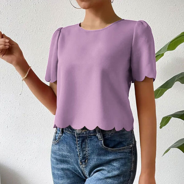 Women's Trendy Solid Color Casual Scalloped Crop-Top