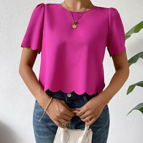 Women's Trendy Solid Color Casual Scalloped Crop-Top