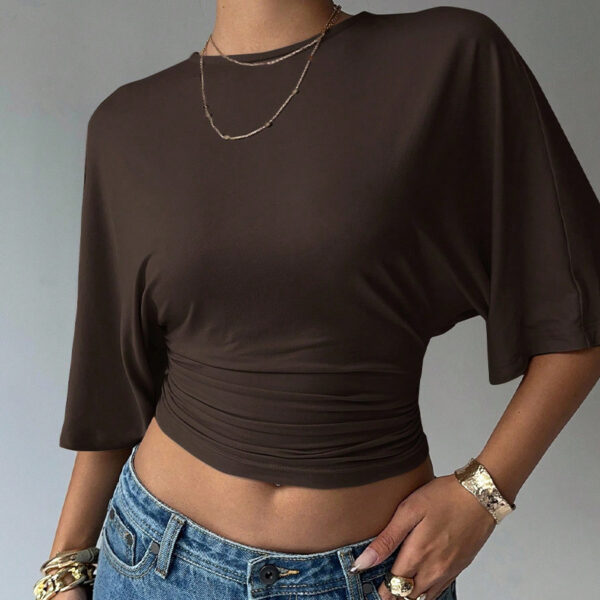 ef5dea23-b701-4567-b10c-8cf8b721c625.jpg Women's Solid-Color Cropped Mid-Sleeve Short Fitted Top