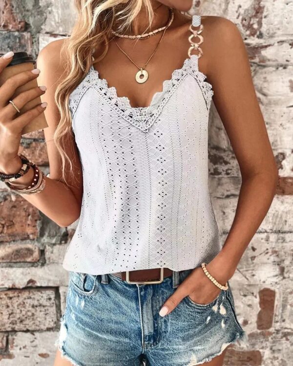 f5468f02-af0a-4166-b3c3-703f18e3b862.jpg Women's Solid Color Hollow Lace Camisole Fashion Top
