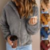 Women's Casual Hooded Long Sleeve Zip Plush Jacket