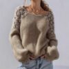 Women's Casual Crochet Long Sleeve Pullover Sweater