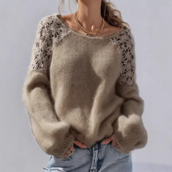 Women's Casual Crochet Long Sleeve Pullover Sweater
