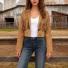 Women's Solid Color Tassel Edge Decoration Short Casual Jacket