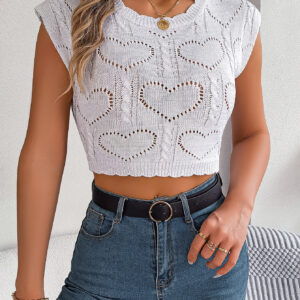 Women's Casual Heart Hollow Out Knit Vacation Cropped Top