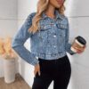 Women's Casual Short Pearl Denim Jacket