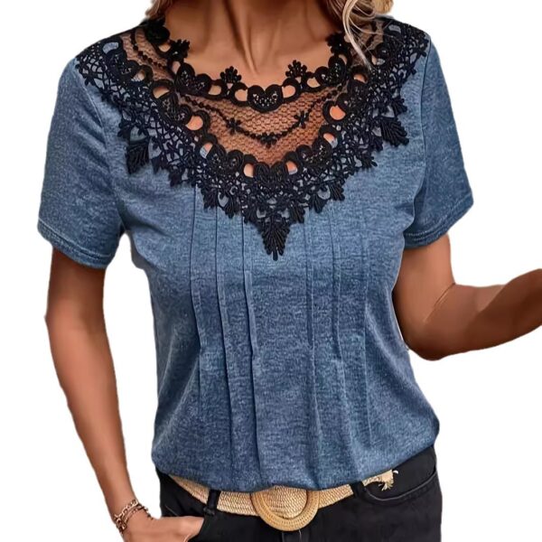 fa2200a6-0190-4905-9522-051bcf44f6d5.jpg Women's Fashionable Short-Sleeved Lace Patchwork Ruffled Top