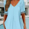 Women's Solid-Color V-Neck Loose-Fit Short-Sleeve Pleated Top
