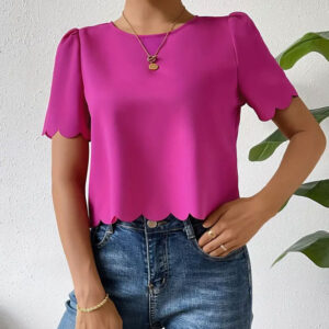 Women's Trendy Solid Color Casual Scalloped Crop-Top
