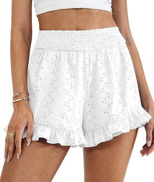 Women's High-Waisted Cutout Lace Casual Beach Shorts