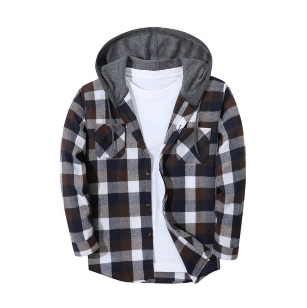 Men's Trendy Buttoned Checkered Trucker Hooded Jacket